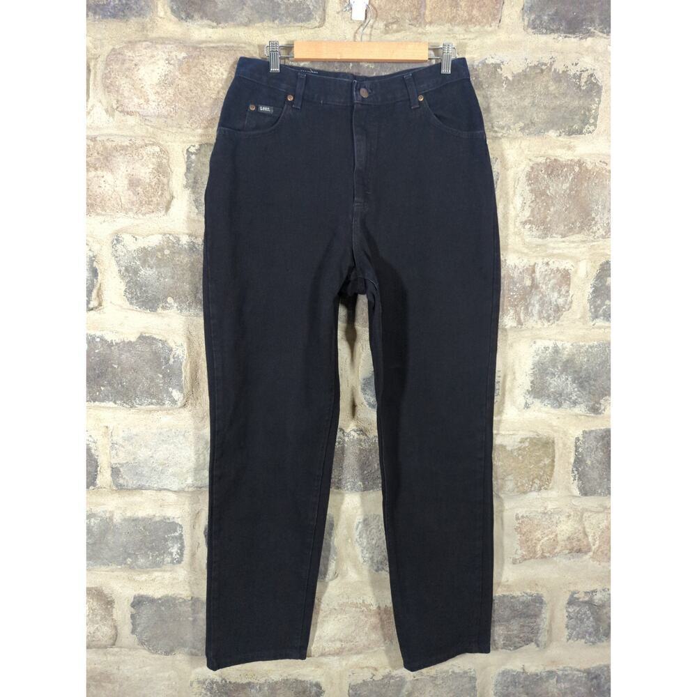 Lee‎ Original jeans Woman's 14 Black High Rise Rigid Denim Mom Jeans Casual Fall